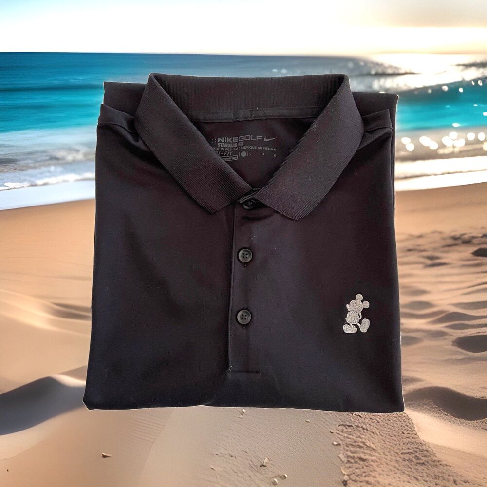Nike Golf DriFit Disney Park Authentic Mickey Mouse Polo Shirt Black Mens Large